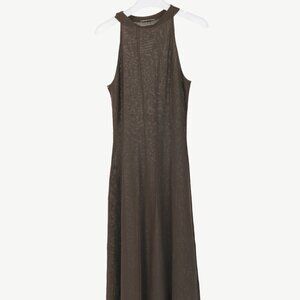 Sarah Pacini Brown Knit Rib-Accent Maxi Dress